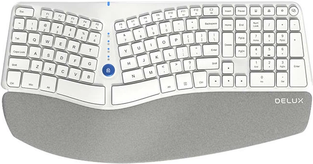 Tastierë ergonomike pa tela Delux GM901D, 107 taste, Bluetooth/2.4G, e bardhë
