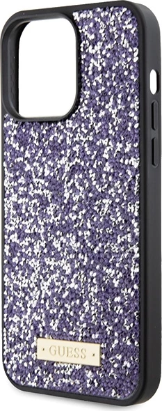 Mbështjellës Guess Rhinestone Metal Logo për iPhone 15 Pro Max, rozë