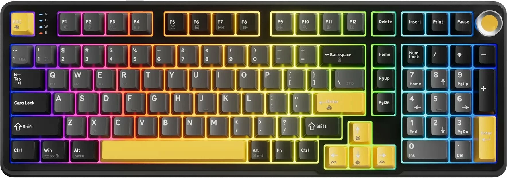 Tastierë mekanike Marvo Titan 98 KG986W 98%, tri-mode (USB-C/2.4G/Bluetooth), Banana Crystal switch (yellow), RGB, 4000 mAh, e zezë