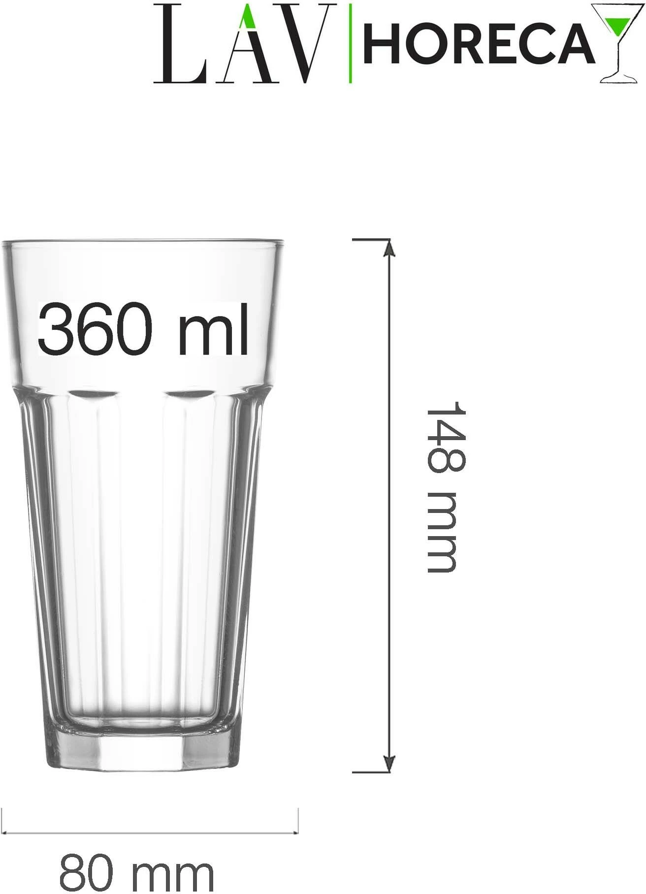 Gotë long drink LAV Amsterdam 360 ml transparente, set 12 copë