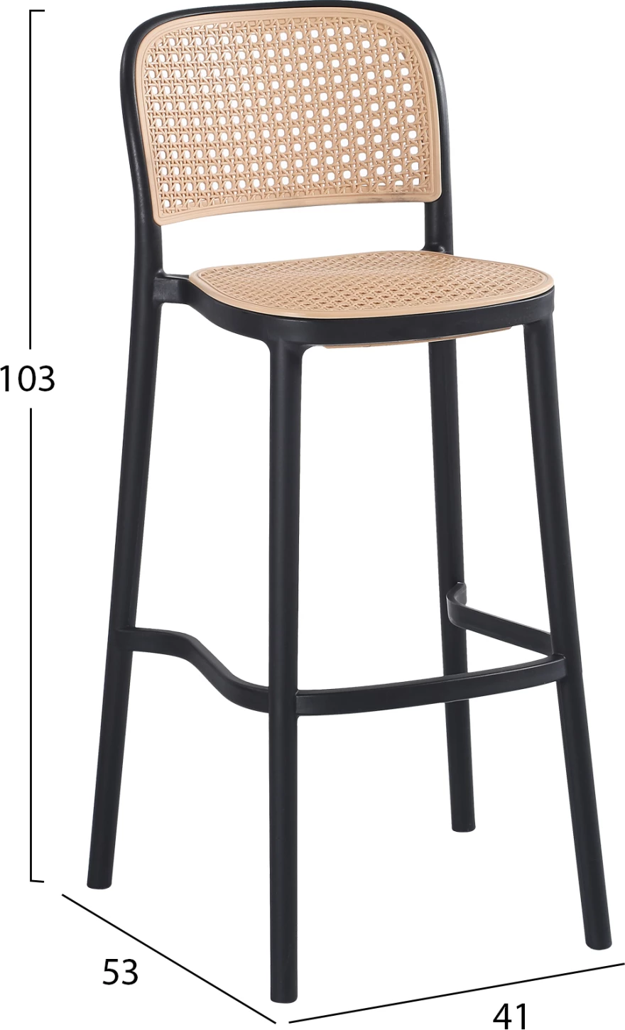 Karrige për bar, FH5939.02, polipropilen, e zezë-bezhë, 41x53x103H cm