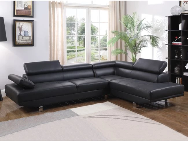 Divan qoshe i djathtë Goro, 270x200x87cm, FH3084.02R, lëkurë PU e zezë