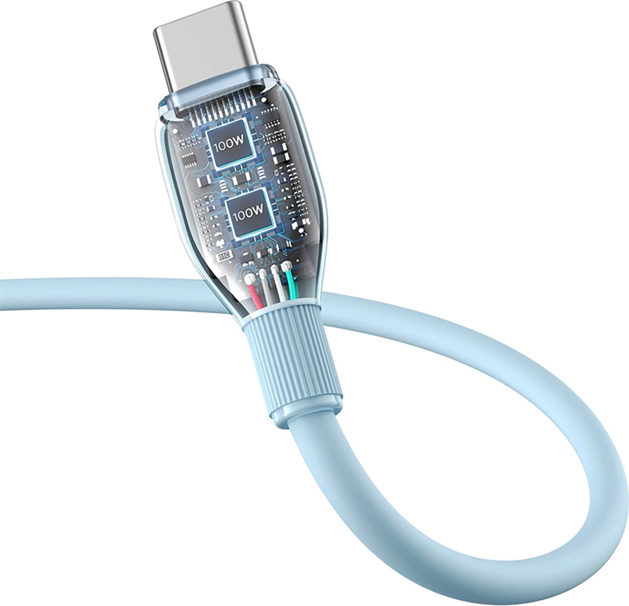 Kabllo Baseus Pudding USB-A në USB-C, 2m, 100W, Kaltër