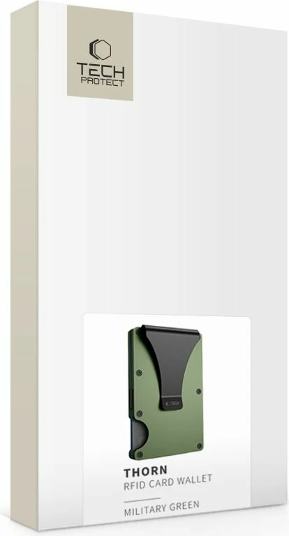 Kuletë RFID Tech-Protect Thorn, 8 karta, klips banknotash, jeshile