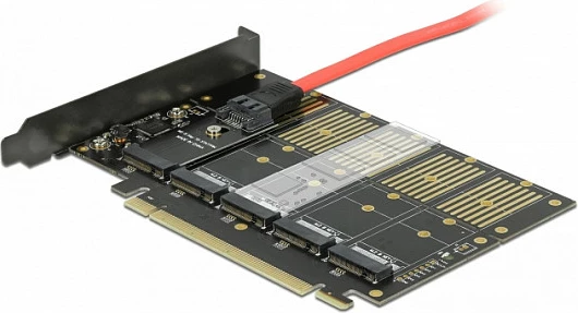 Kartelë zgjerimi PCIe DeLOCK x16 në 5x M.2 Key B/SATA, PCIe 3.0, low-profile, e zezë