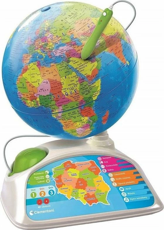 Glob edukativ interaktiv Clementoni Interactive Eduglobus 50847, me stilolaps folës, AR, 500+ kuize, 7+, shumëngjyrësh, set me stilolaps