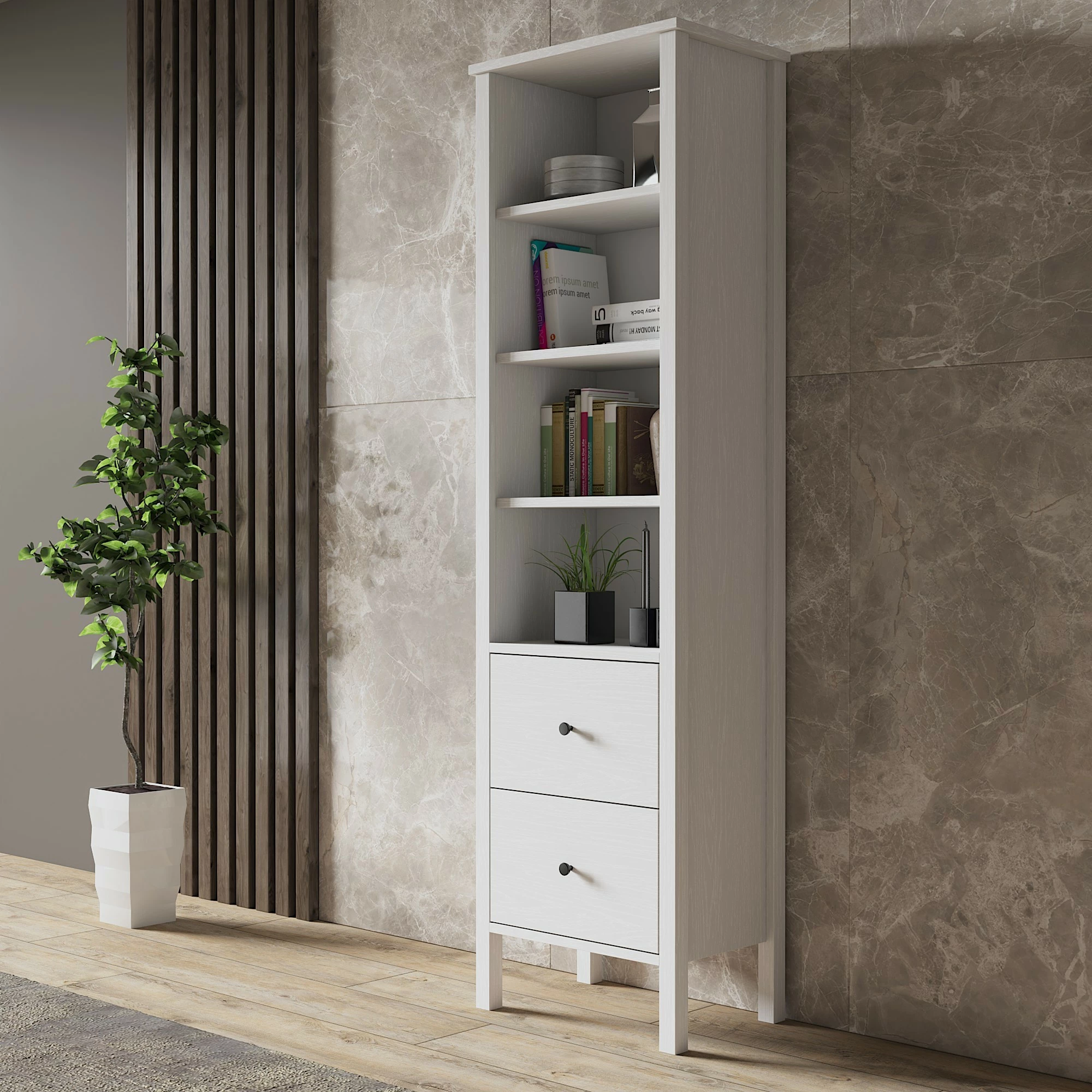 Raft librash Hanah Home, druri dhe i bardhë, FRN-10034