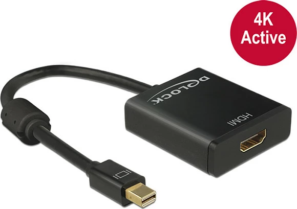 Adapter DeLOCK 62611 mini DisplayPort në HDMI, aktiv 4K, 0.2 m, i zi