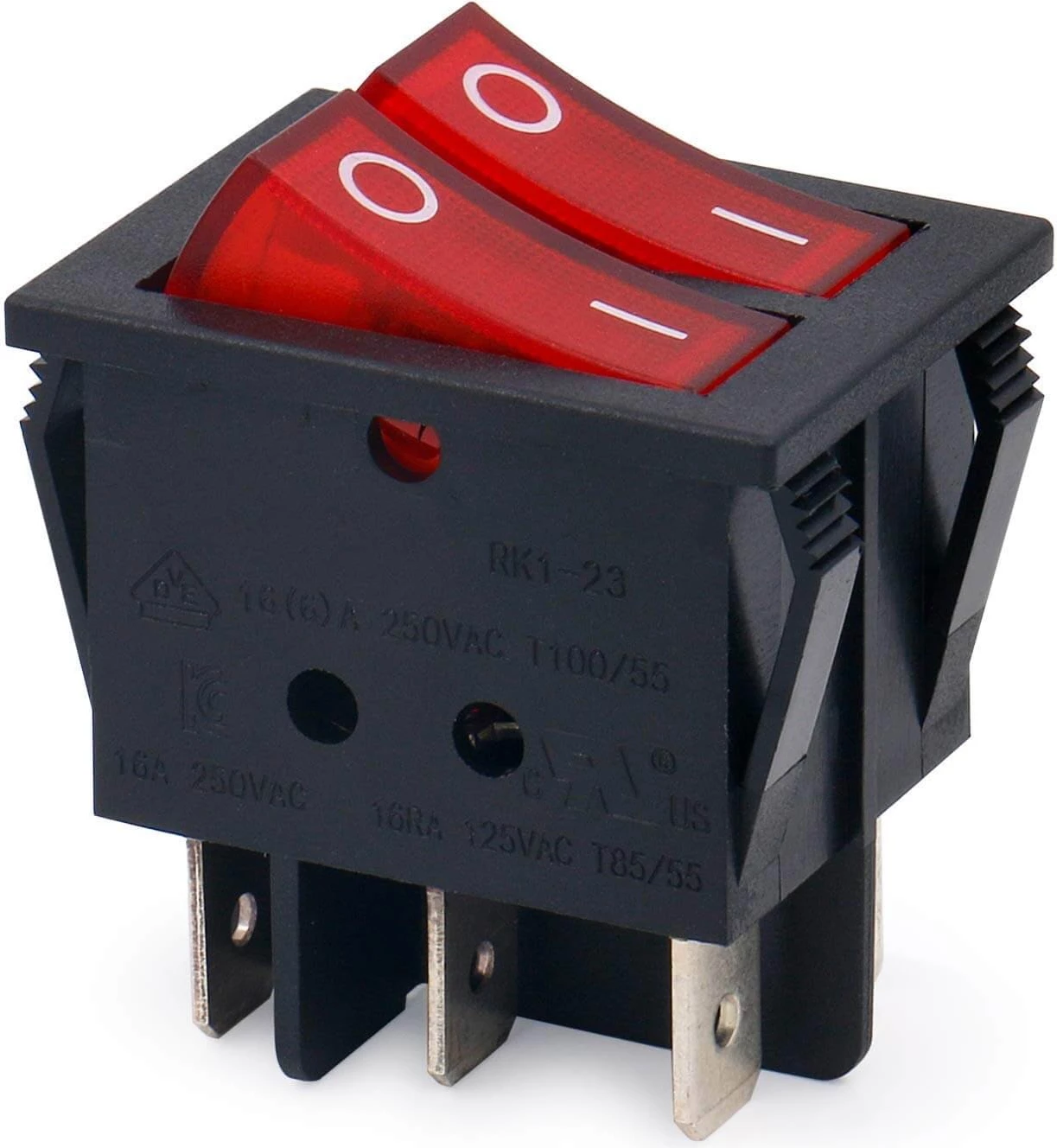 Ndërprerës rocker 0-1 2M me dritë të kuqe