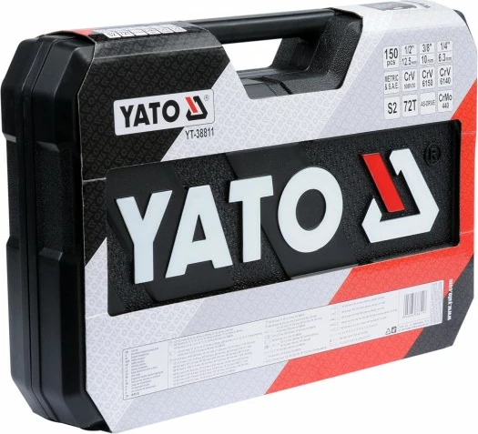 Set veglash Yato YT-38811, 150 copë, 1/4\", 3/8\" & 1/2\", në valixhe plastike