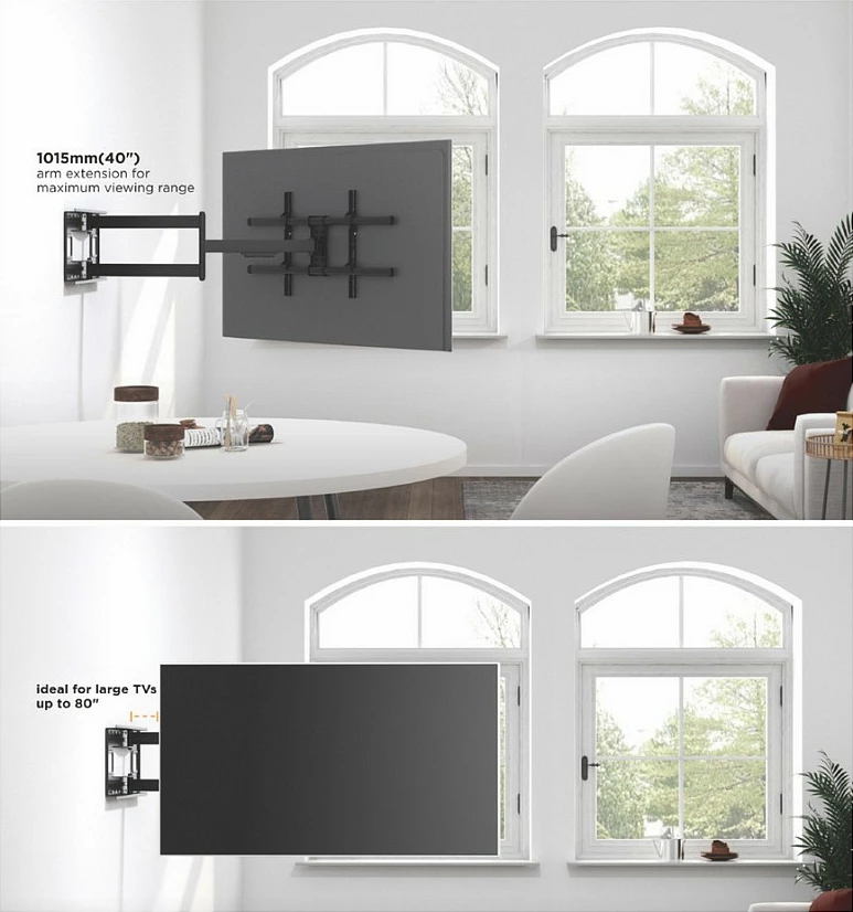 Mbajtëse muri për TV EQUIP, 43"-80", e lëvizshme me 4 nyje, VESA 800x400, 50 kg, e zezë