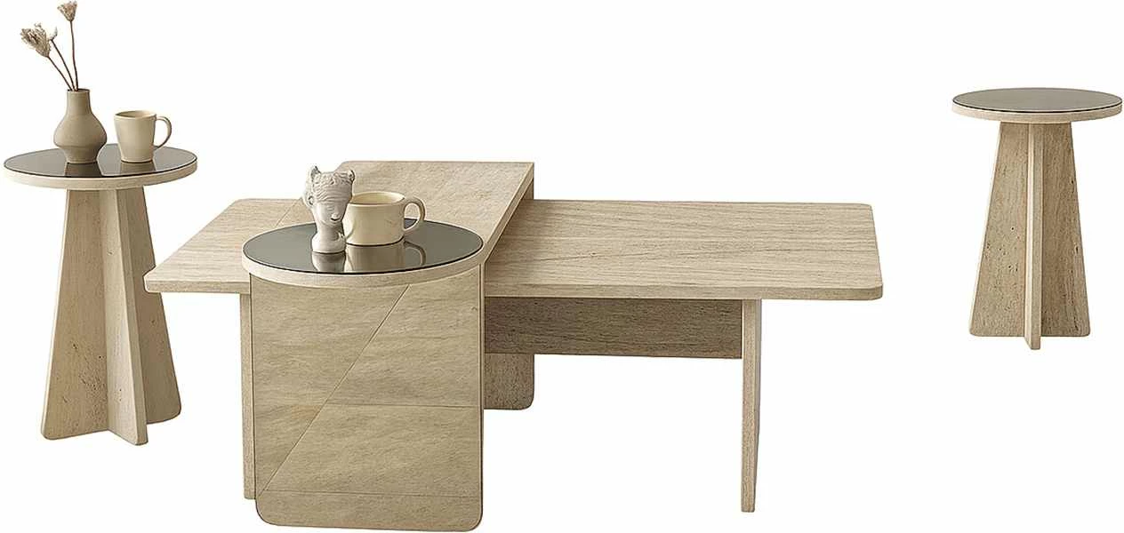 Set tavolinash të vendosshme Skye Decor, ngjyrë travertin-bronz, 4 copë