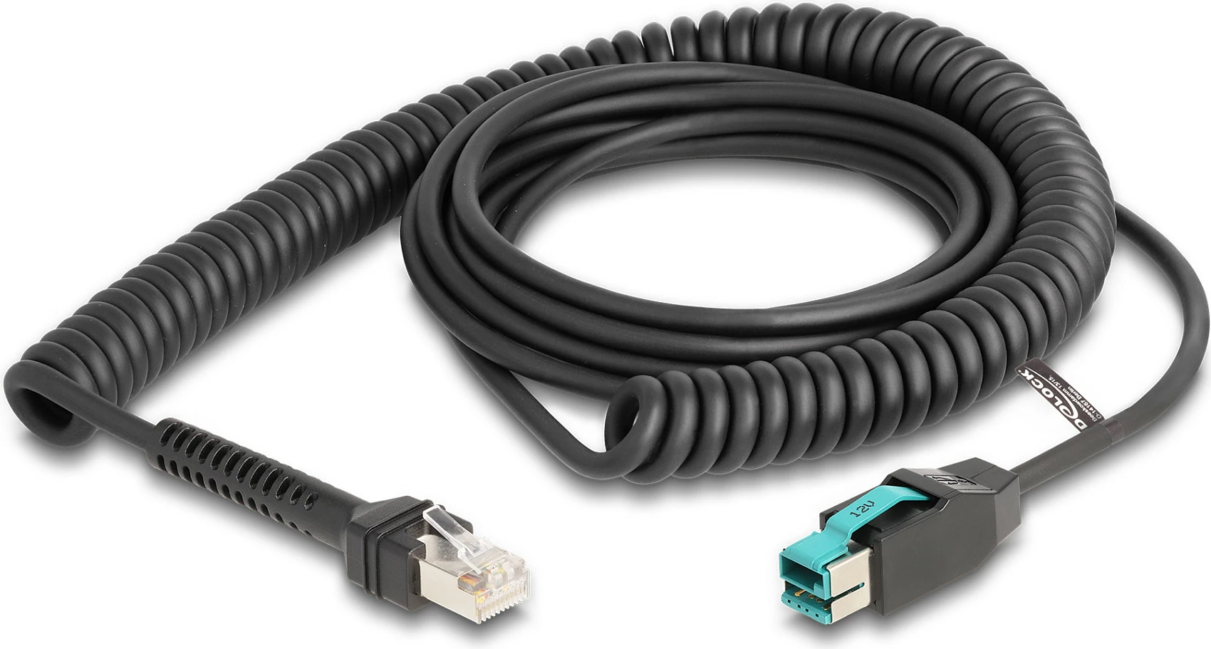 Kabllo spirale DeLOCK RJ50 në PoweredUSB 12V, 3m, e zezë