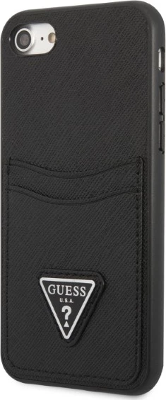 Mbështjellës Guess GUHCI8PSATPK për iPhone 7/8/SE 2020/SE 2022, hardcase, me hapësirë për kartela, i zi