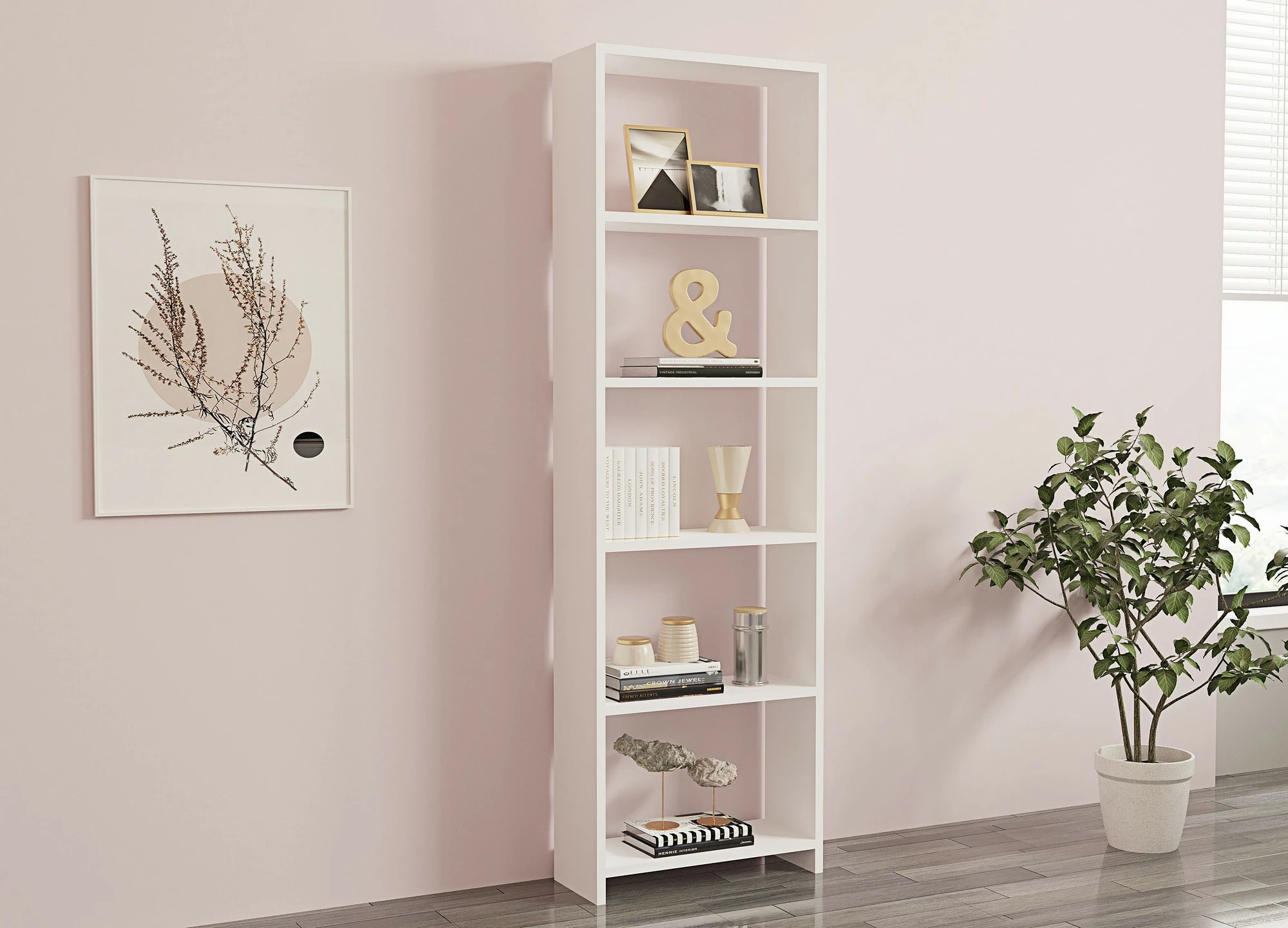 Raft librash Hanah Home, i bardhë, dizajn skandinav