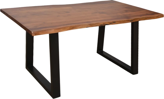 Tavolinë Miles, dru akacie masiv, trashësi 3.7-4cm, ngjyrë arre, këmbë metalike të zeza, 140x80x76cm