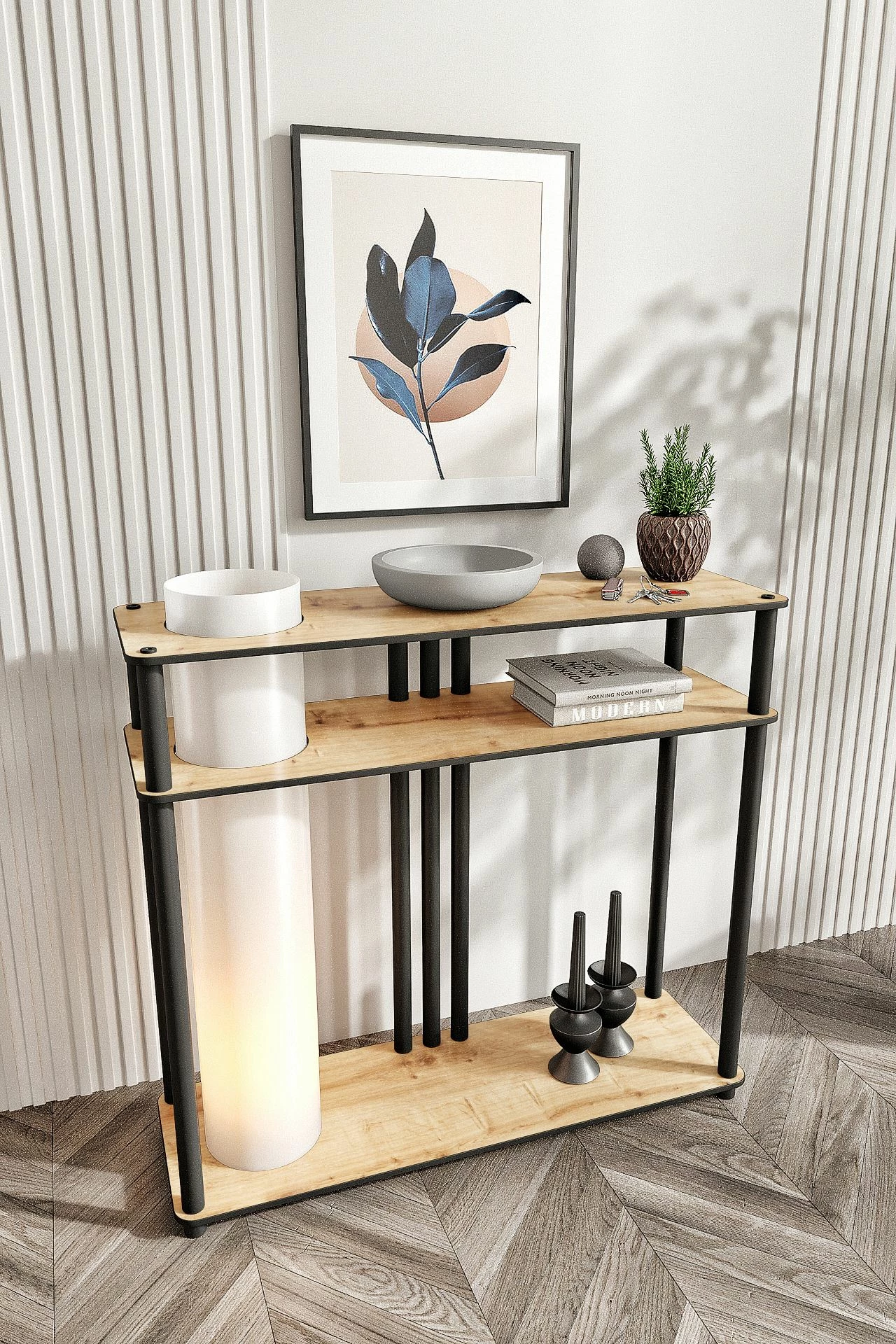 Llambë dyshemeje Opviq, ngjyrë lisi, me raft