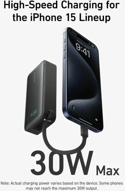 Power bank Anker 545 Nano 10000mAh 30W me kabllo USB-C të integrume, i zi 7