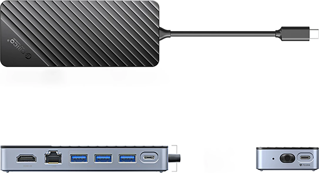 Doking station Orico OM28PR-G2 me slot M.2, 8 porte, USB-C, HDMI, Ethernet, 100W, e zezë