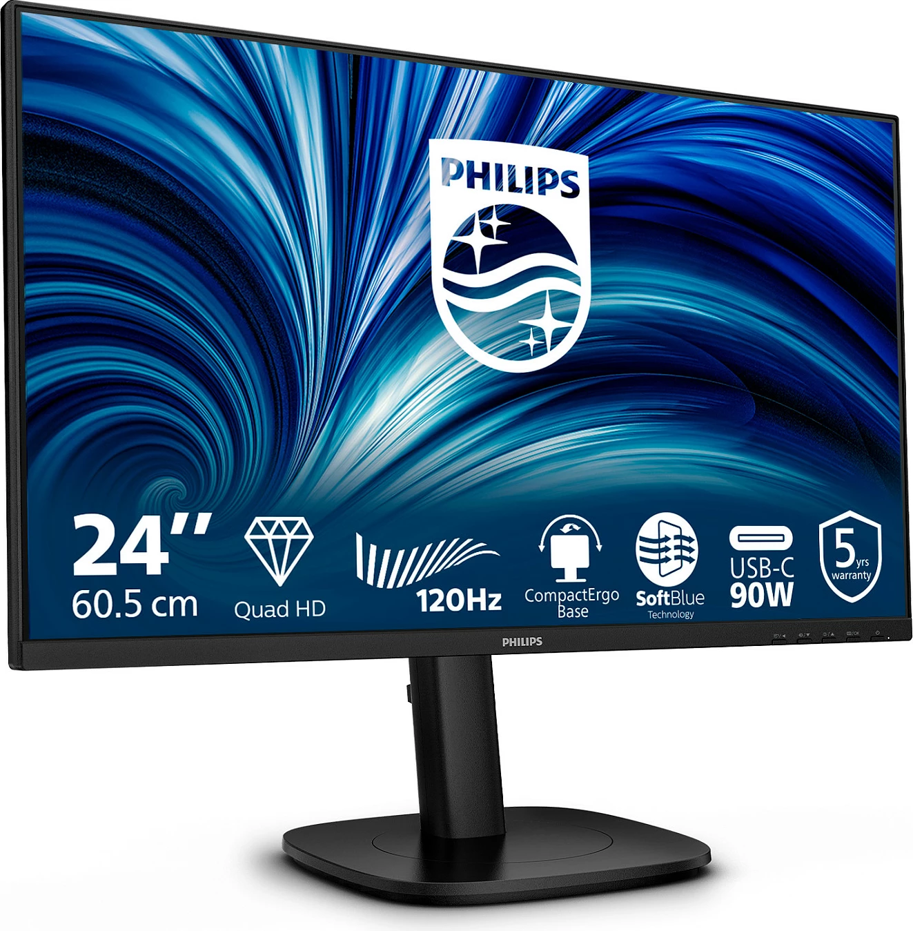 Monitor Philips 24B2U3601, 23.8" QHD 120Hz, HDMI/DP/USB-C 90W, i zi