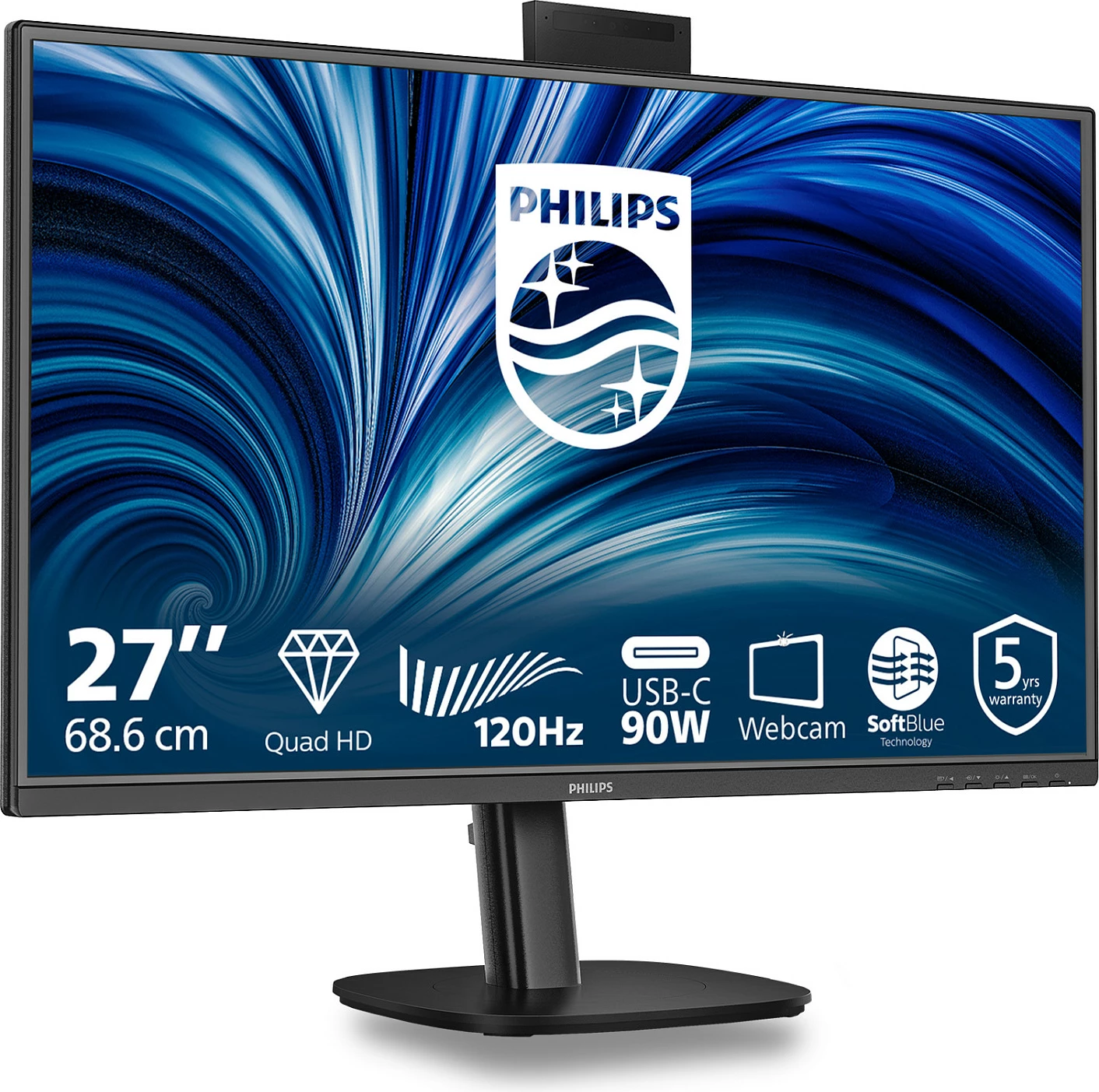 Monitor Philips 27B2U3601H/00 27" QHD 120Hz USB-C 90W me Webcam, i zi