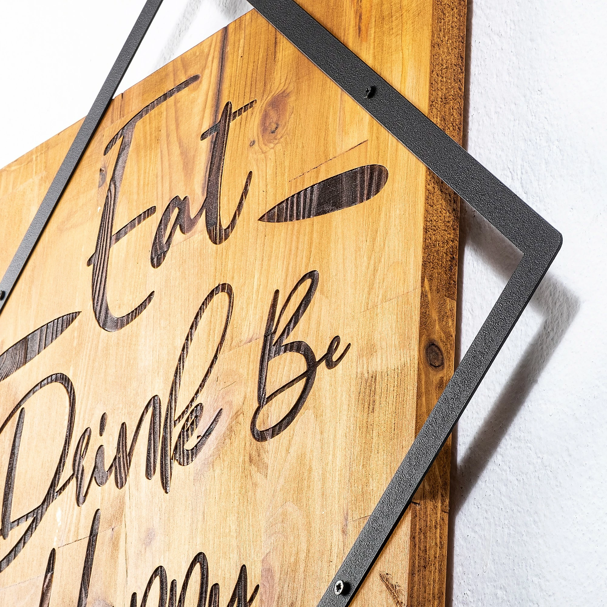 Aksesor dekorativ prej druri për mur, Wallity, ngjyrë arre, Eat, Drink Be, Happy