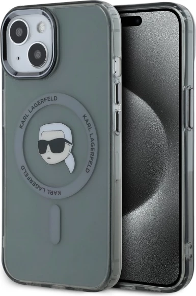 Mbështjellës Karl Lagerfeld KLHMP15SHLSKIK për iPhone 15 6.1", i fortë, MagSafe, i zi