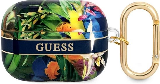 Mbështjellës Guess GUAPHHFLB për AirPods Pro, Flower Strap Collection, Blu
