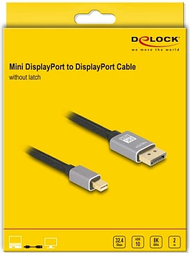 Kabl Mini DisplayPort në DisplayPort DeLOCK, 2 m, 8K 60Hz, DP 1.4, gri