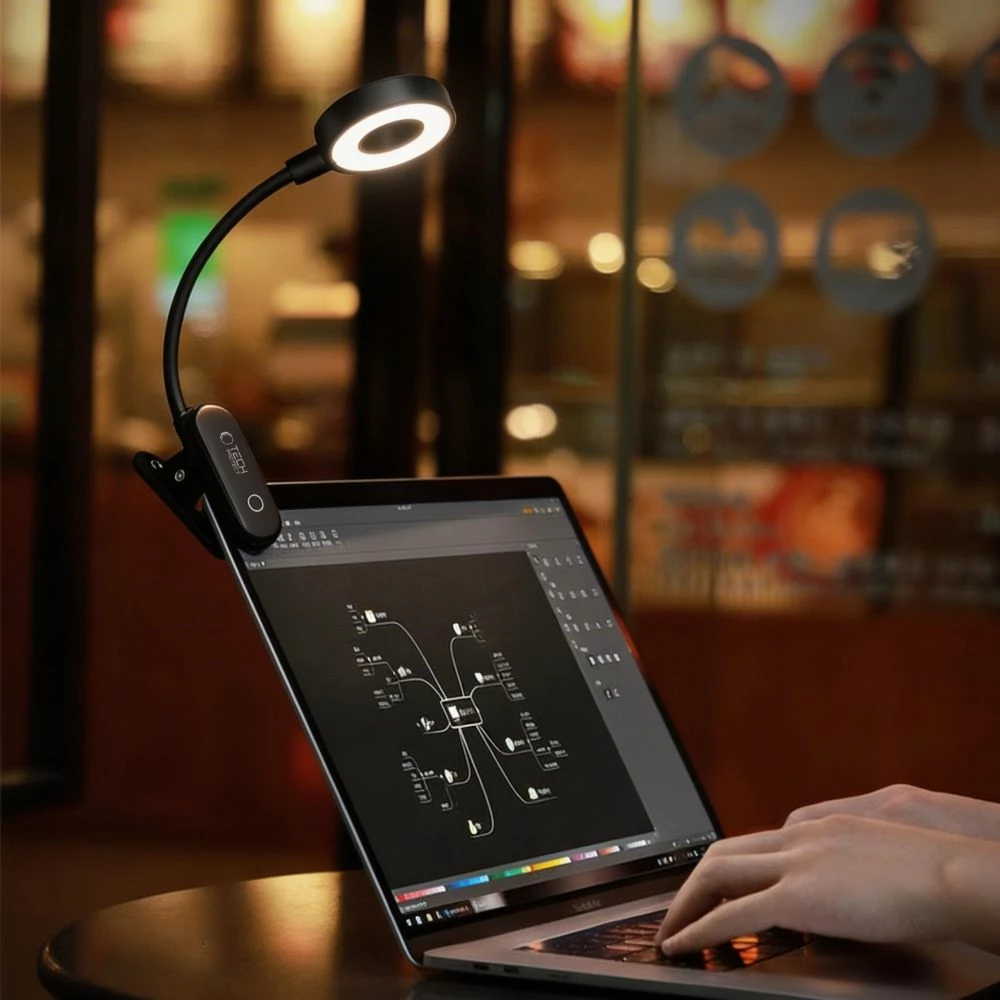 Llambë leximi me klip Tech-Protect LL100, 10 LED, 3 ngjyra drite, USB-C, kabllo USB-A/USB-C 30 cm, e zezë