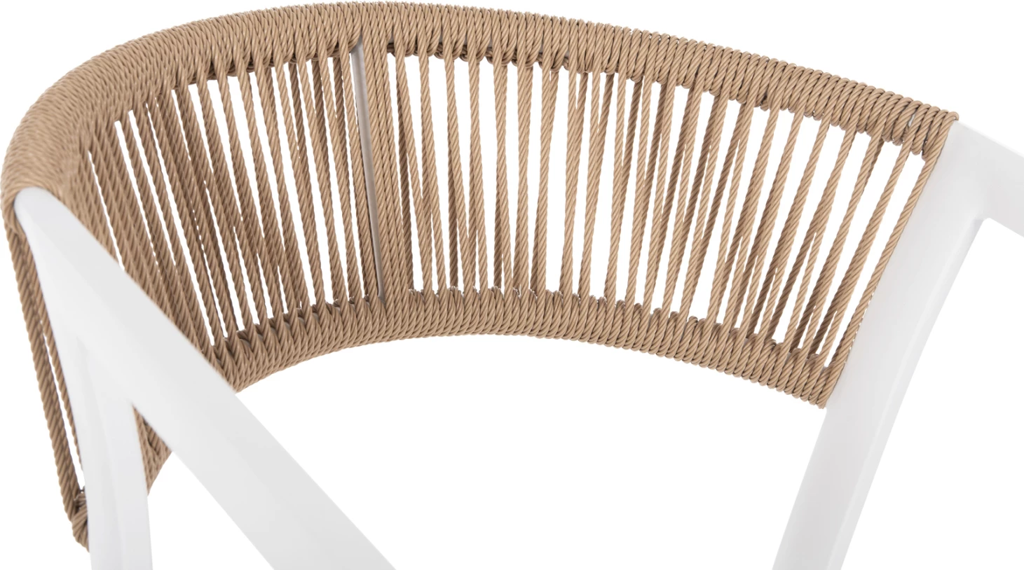 Karrige alumini FH5891.22, kornizë e bardhë dhe tekstil, mbështetëse ratan bezhë, 57x63x82H cm