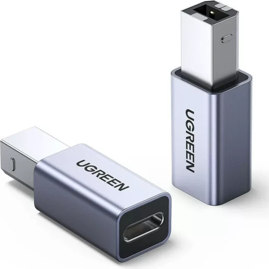 Adapter USB-C femër në USB-B mashkull, UGREEN 20120, USB 2.0, alumin, argjend, 1 copë