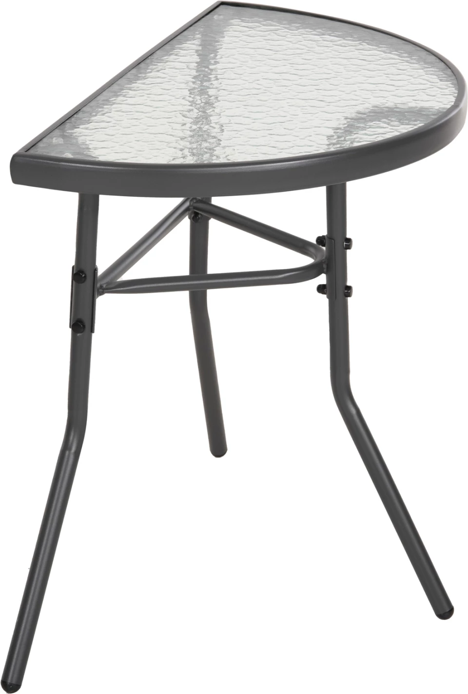 Tavolinë gjysmë rrethore LIMA FH5967.01 metalike, ngjyrë gri, me sipërfaqe xhami 70x40x64.5H cm