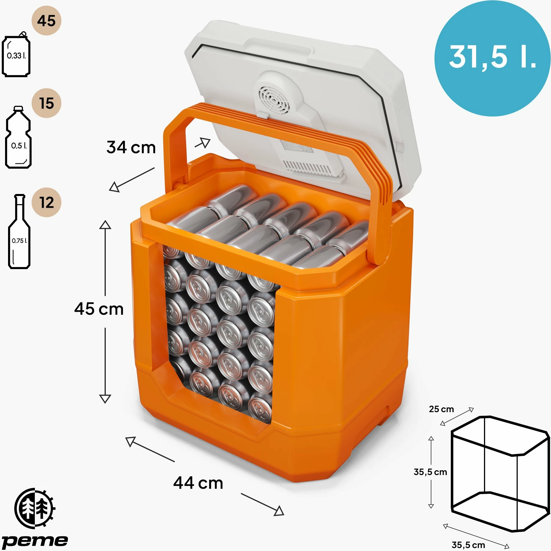 Frigorifer portativ kampingu Peme Trip 31.5 L, ftohje/ngrohje, AC/DC 12V/230V, USB, Bluetooth, portokalli
