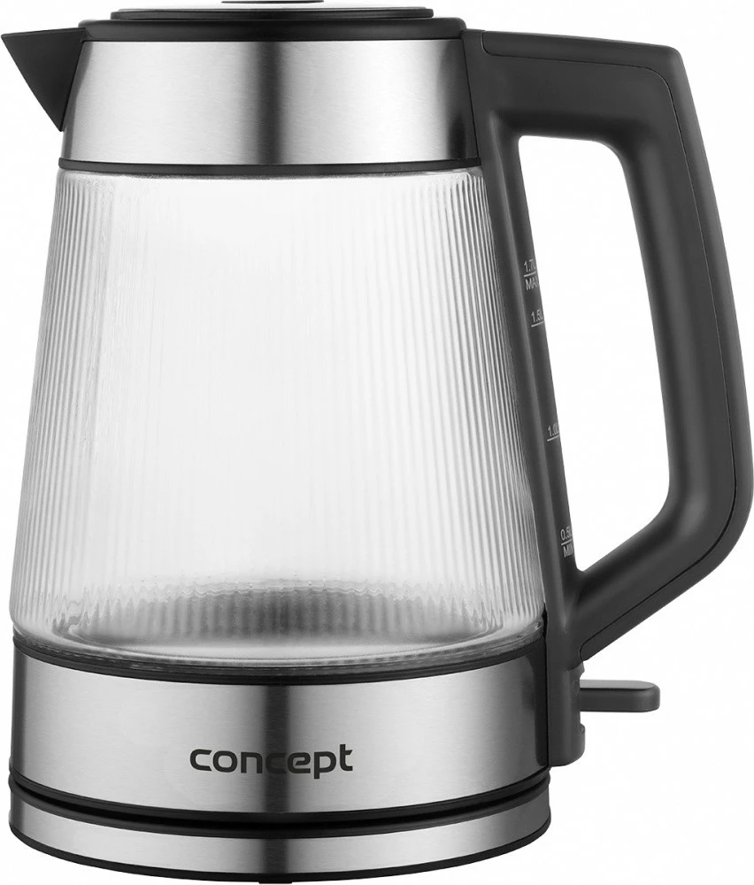 Çajnik elektrik Concept RK4210 1.7 L 2200 W xhami me ndriçim LED bazë rrotulluese STRIX inox dhe transparent