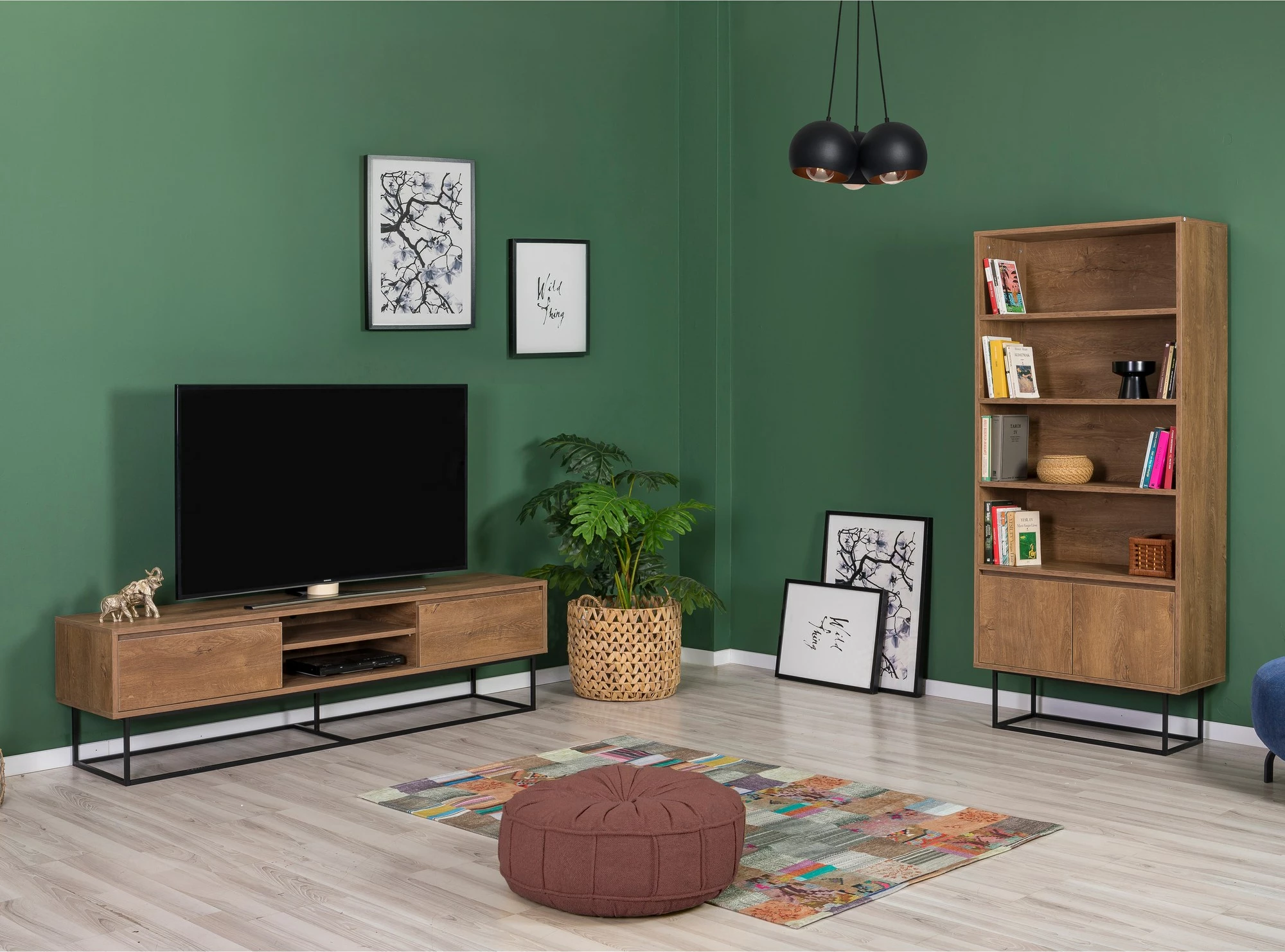 Set mobiljesh për dhomë dite, ngjyrë arre dhe e zezë, Laxus Takım 27