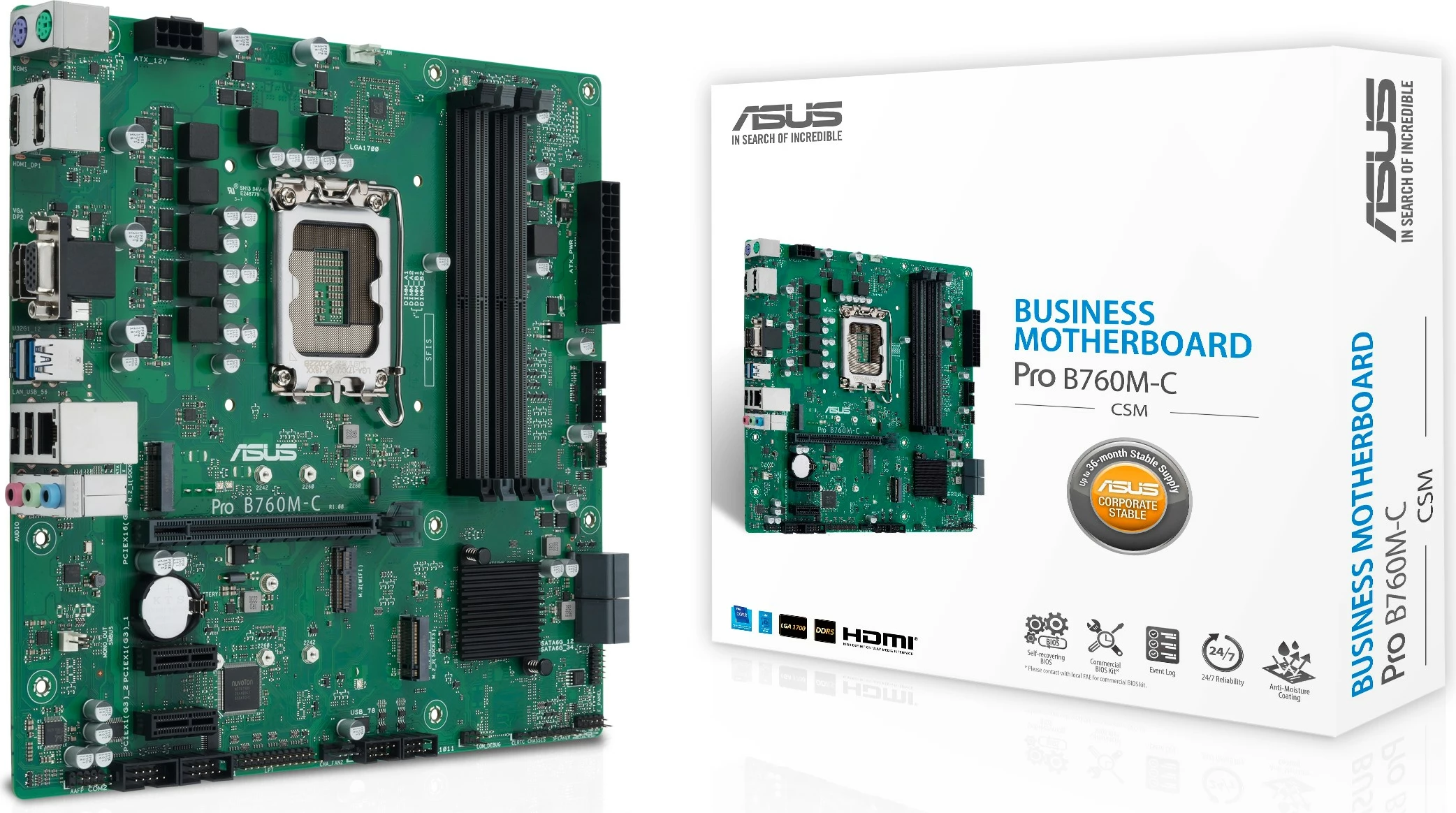 Pllakë amë ASUS PRO B760M-C-CSM, Intel, LGA 1700, DDR5-SDRAM, 128 GB