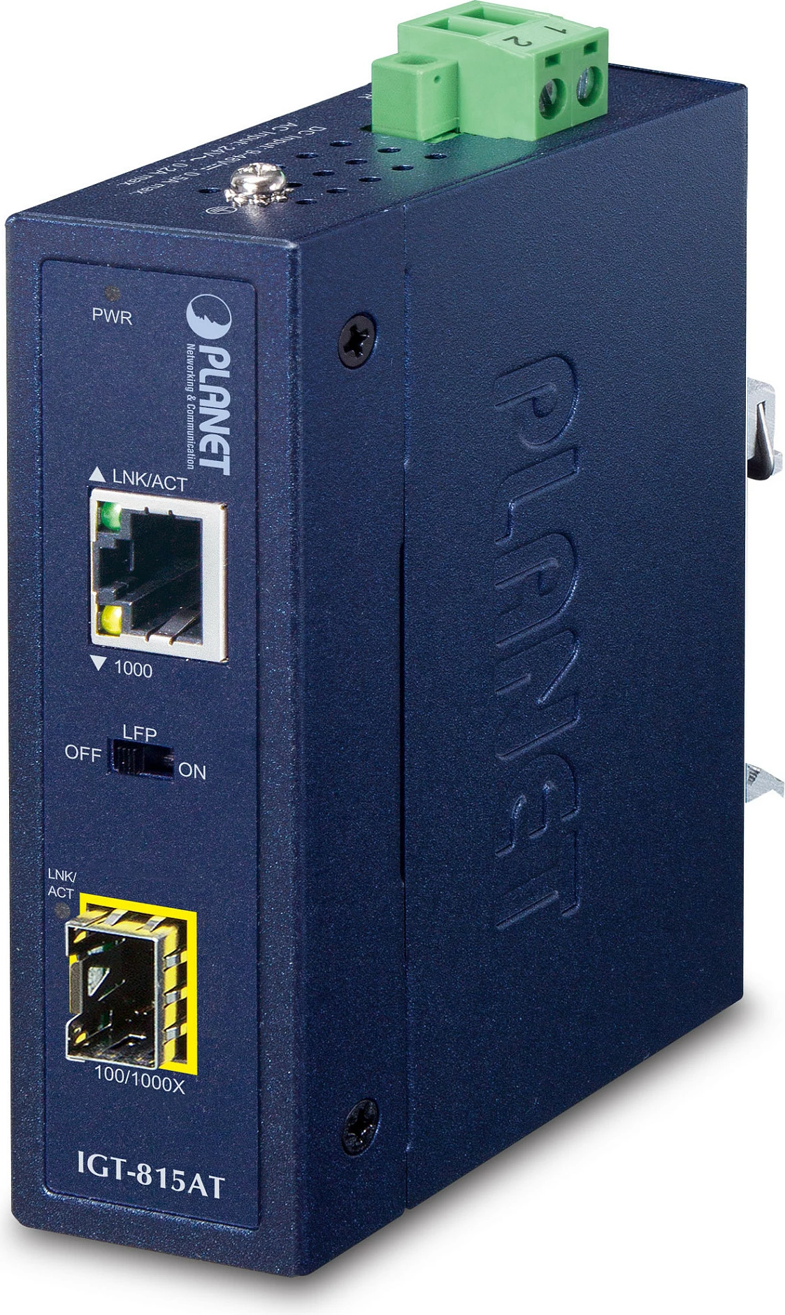 Media konvertues industrial Planet IGT-815AT, Gigabit Ethernet, SFP, DIN rail