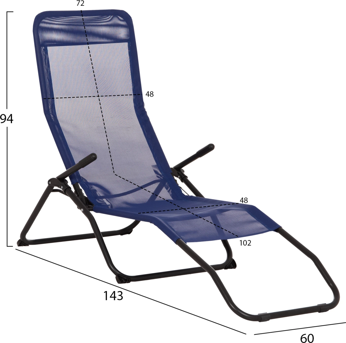 Shezlong relaksues lëkundës, tekstilene blu, metal i zi, SWINGSAND FH6553.05, 142x60x95cm 2