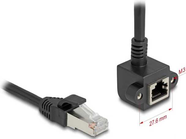 Kabllo rrjeti DeLOCK 81097 Cat6 1m, RJ-45 M në RJ-45 F këndore, e zezë