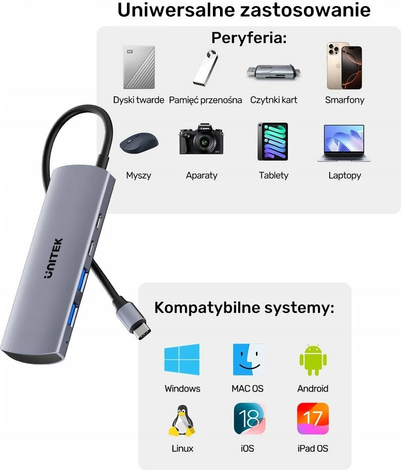 Hub USB-C Unitek H1112DGY01 4-në-1 10 Gbps (2x USB-A, 2x USB-C), argjendtë