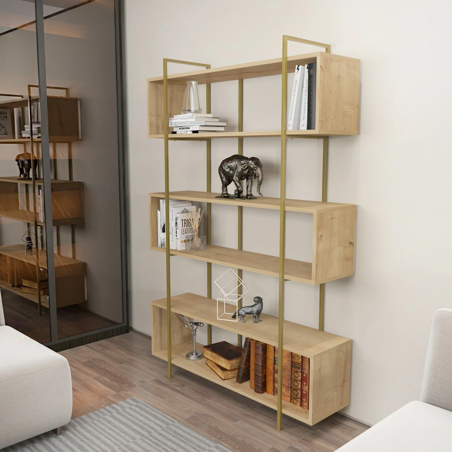 Raft librash Hanah Home, Bruti, ngjyrë lisi dhe ari