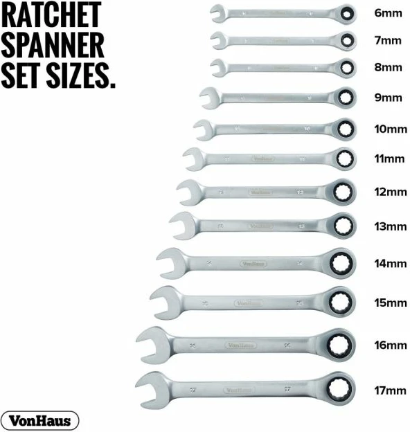 Set çelësash me klikë VONHAUS 15/253 6-17 mm, 12 copë, argjendtë/zi