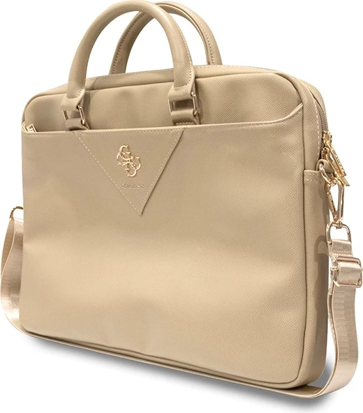 Çantë laptopi Guess ZIP Leather Triangle, 16", lëkurë ekologjike, e artë