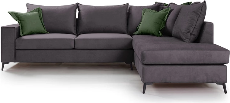 Kënd divani Romantic këndi majtë, pëlhurë ngjyrë hiri të errët - jeshile të errët, 290x235x95cm