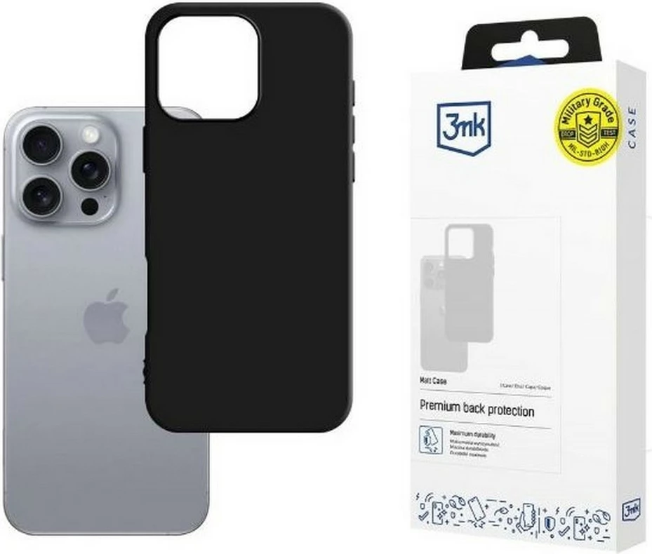 Mbështjellës 3MK Matt Case për iPhone 16 Pro Max 6.9, i zi