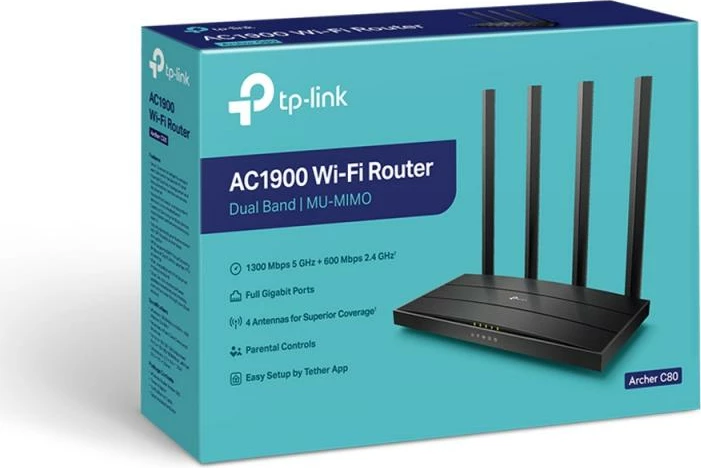 router Wi‑Fi TP-Link Archer C80 AC1900 dual band, 3x3 MU-MIMO, Gigabit, OneMesh, i zi