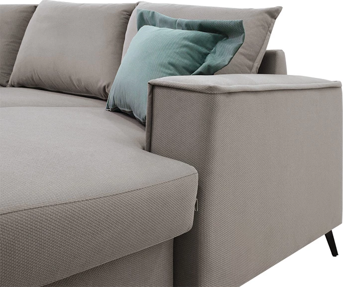 Divan qoshe i kthyeshëm, pëlhurë, ngjyrë elefant-ciel, 240x165x95cm