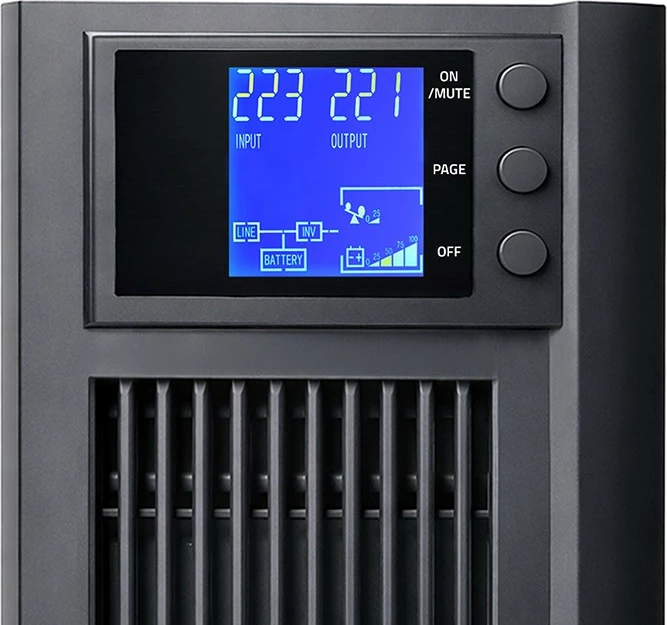 UPS me valë sinusoidale, Qoltec, 52641, 2kVA 1600W, line-interactive, AVR, LCD, 4x 7Ah, 2x Schuko, e zezë