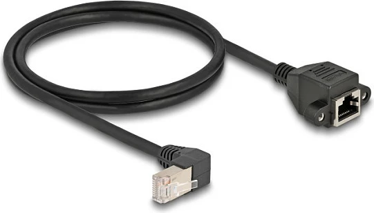 Kabllo rrjeti DeLOCK zgjatues Cat6A S/FTP RJ45 90° (mashkull) në RJ45 (femër panel), 1 m, e zezë